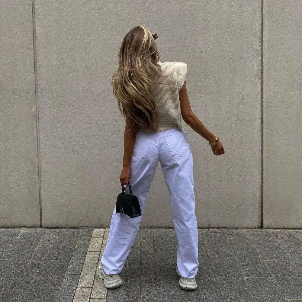 Vintage Ribbed Knitted Turtleneck Cardigan - Ivory and Beige