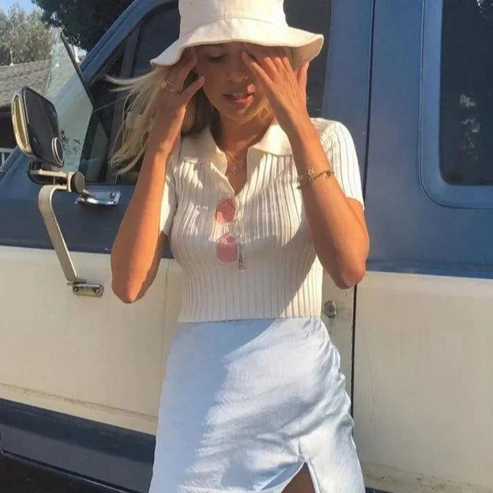 White Ribbed Knit Crop Top - Cozy & Stylish Design