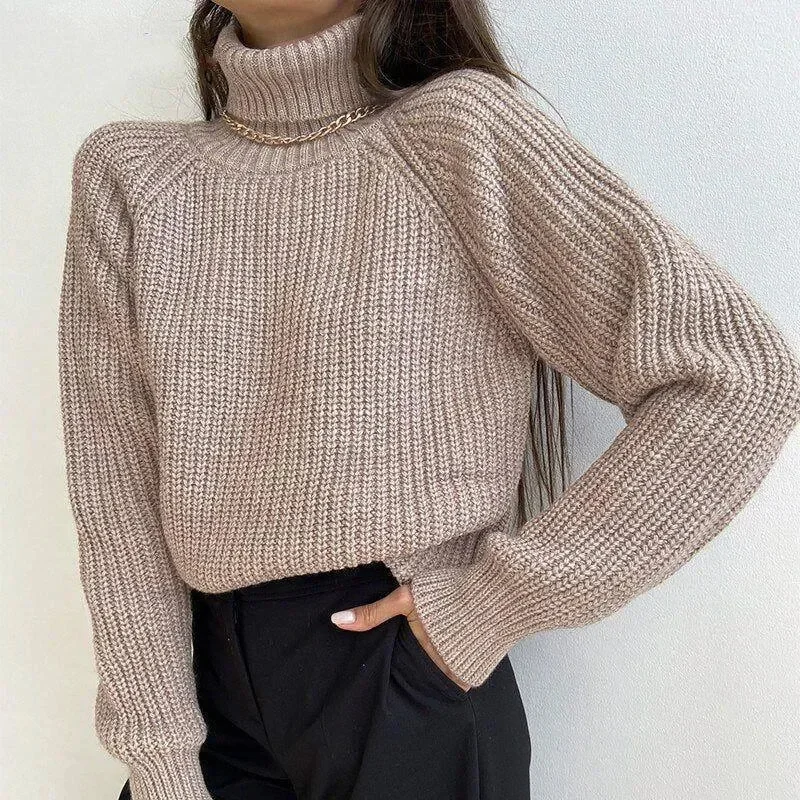 Cozy Beige Turtleneck Knit Sweater