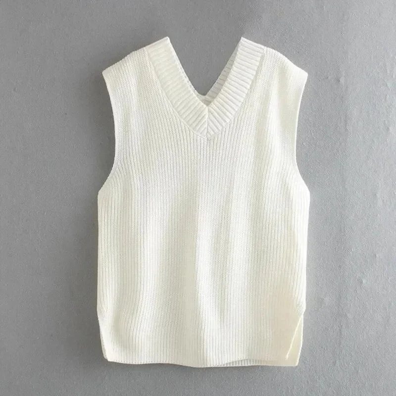 Oversized Knit Cardigan Vest White