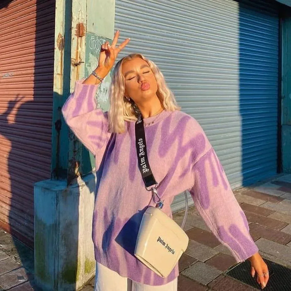 Abstract Print Green/Purple Oversized Sweater