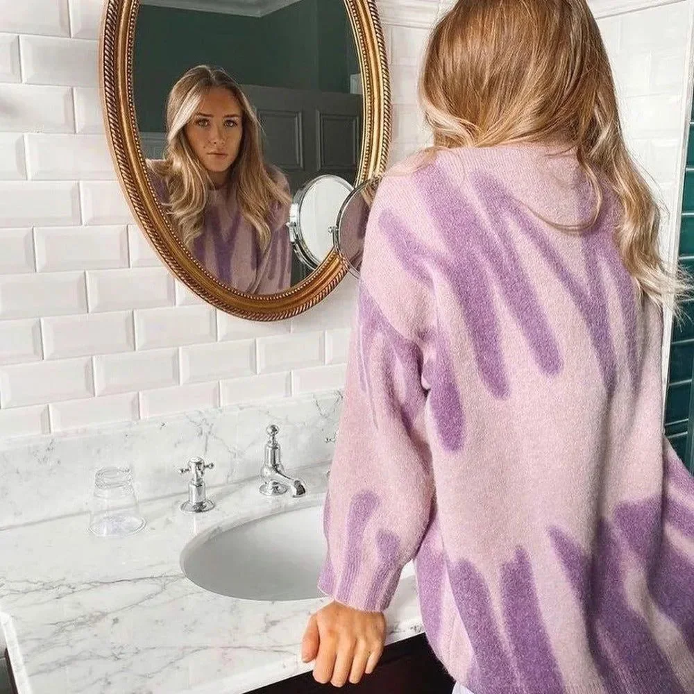 Abstract Print Green/Purple Oversized Sweater