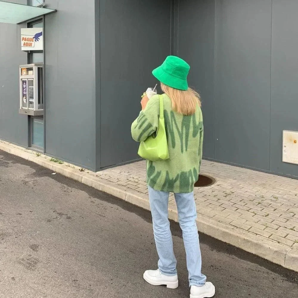 Abstract Print Green/Purple Oversized Sweater