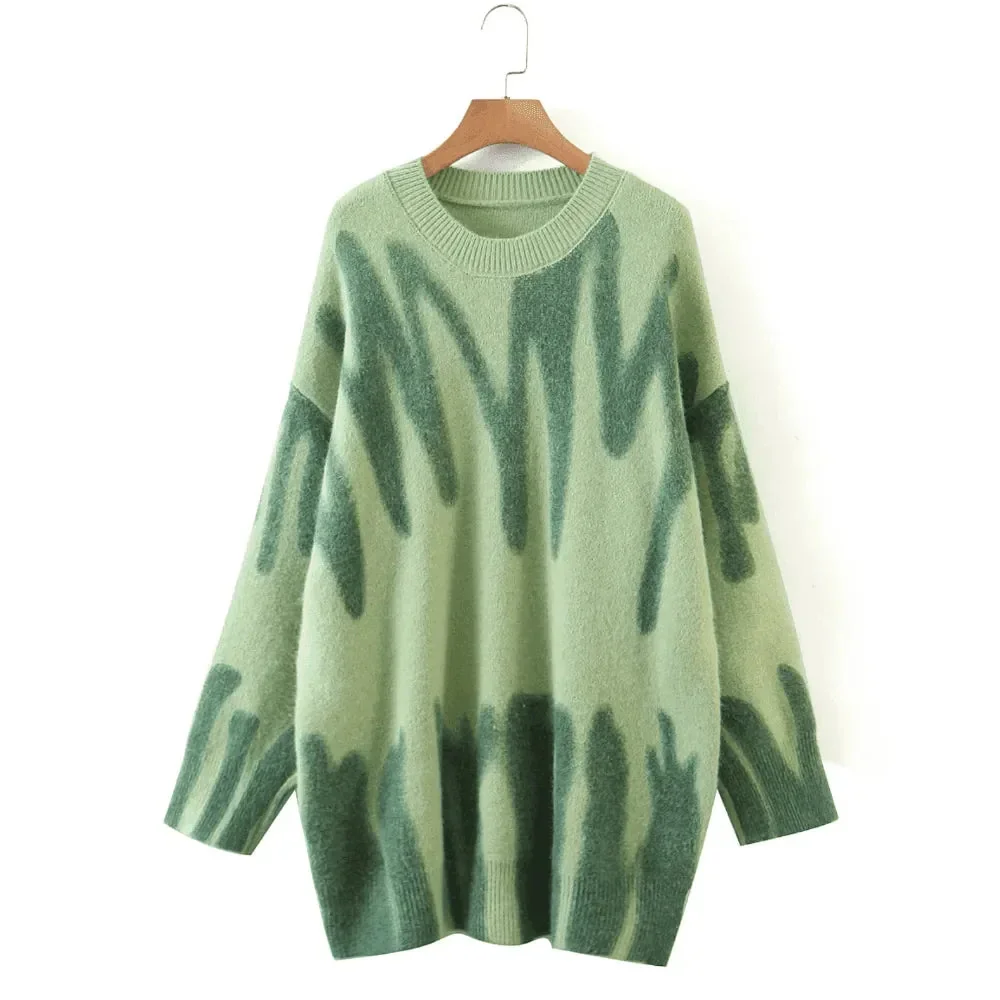 Abstract Print Green/Purple Oversized Sweater