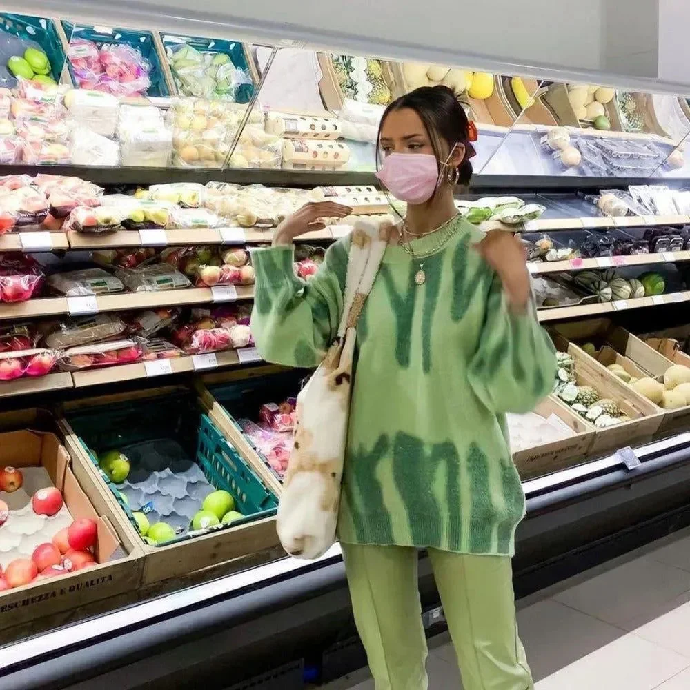 Abstract Print Green/Purple Oversized Sweater