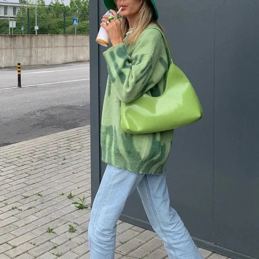 Abstract Print Green/Purple Oversized Sweater