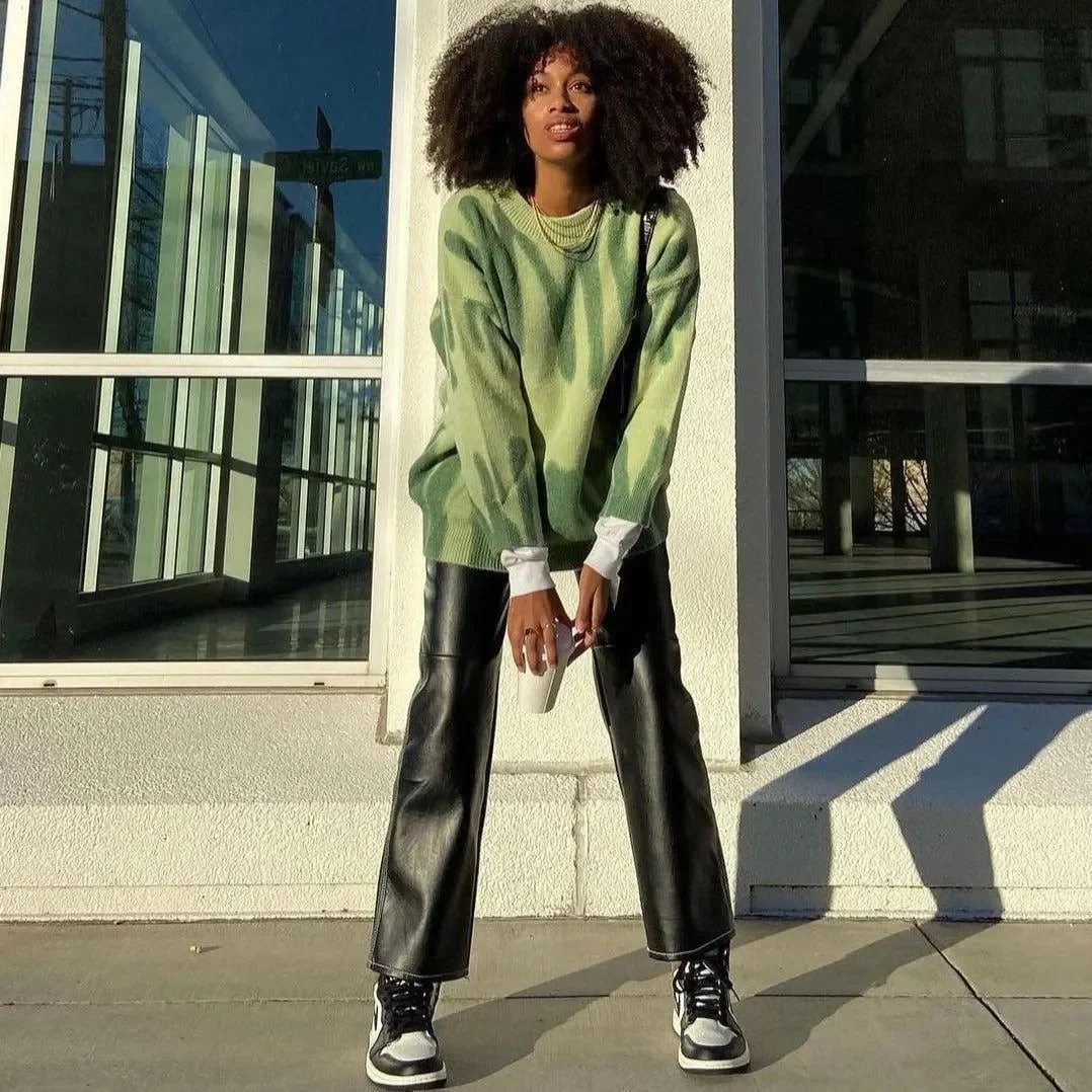 Abstract Print Green/Purple Oversized Sweater