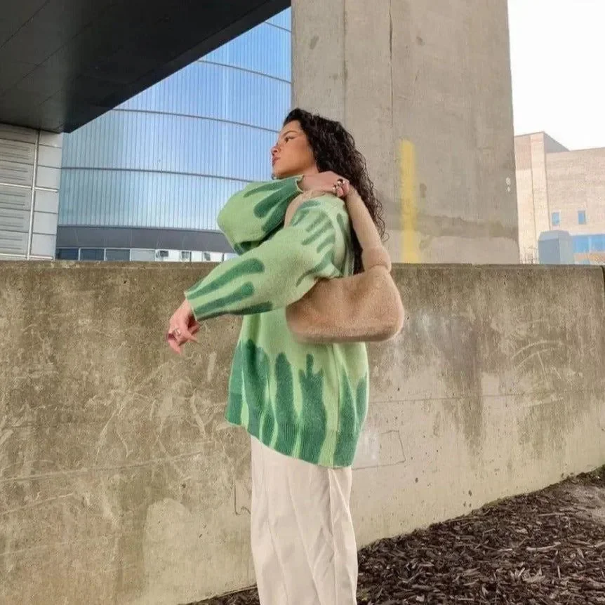 Abstract Print Green/Purple Oversized Sweater