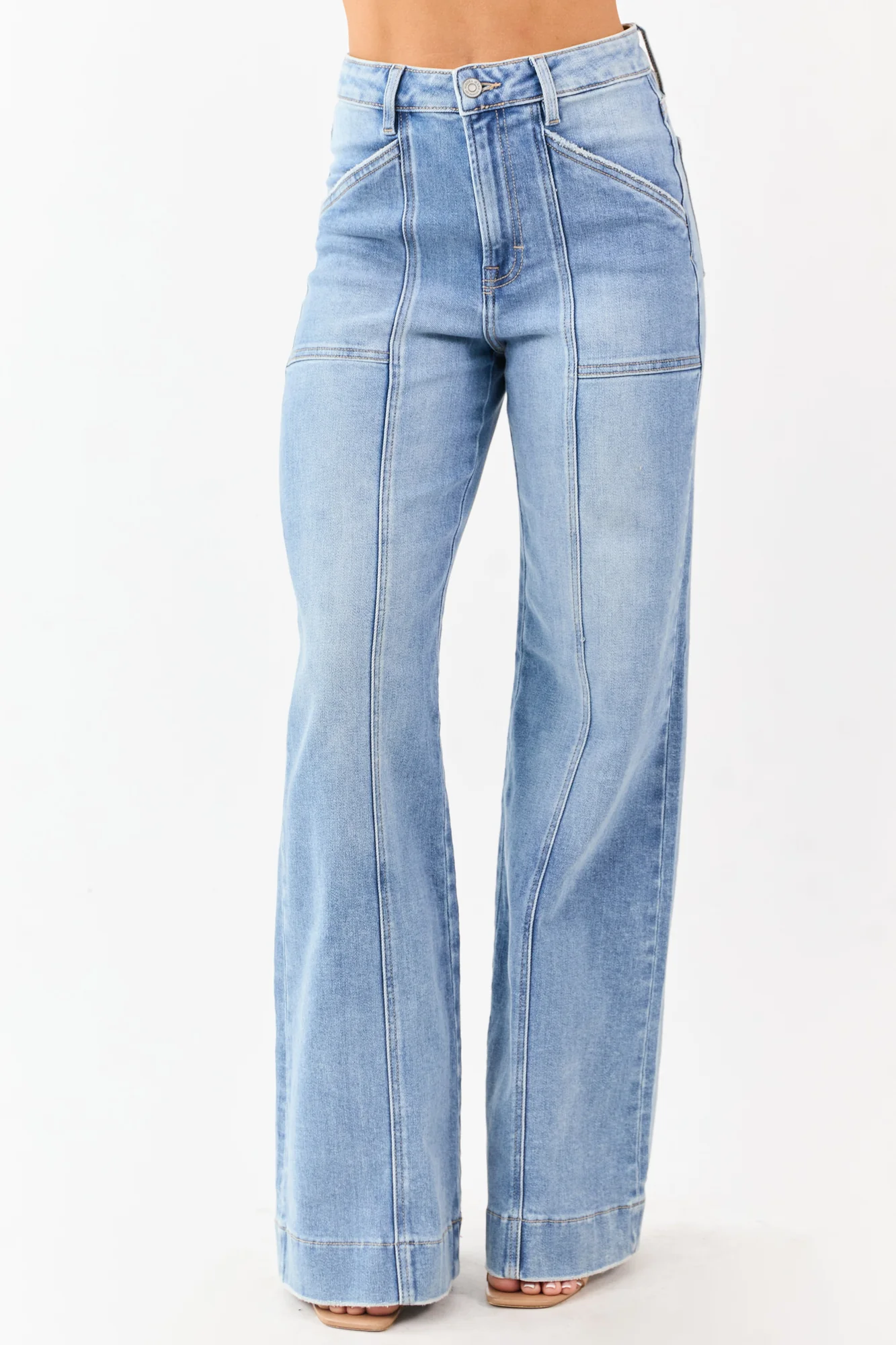 Medium Wash High-Rise Stretchy Flare Jeans