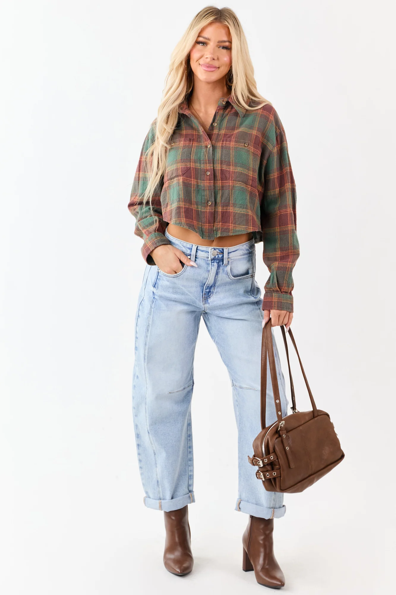 Light Wash Cuffed Stretchy Barrel Jeans