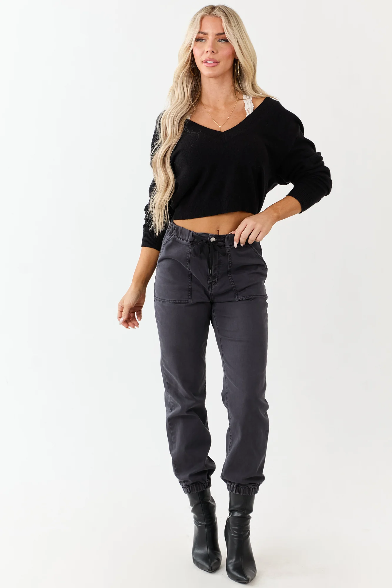 Stormy Grey Cropped Jogger Jeans