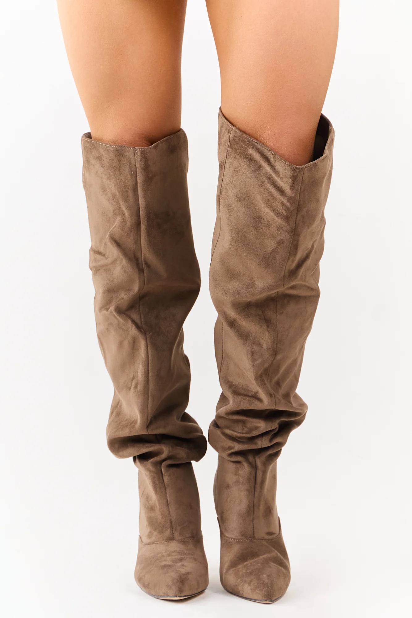Taupe Slouchy Heel Faux Suede Boots for Women