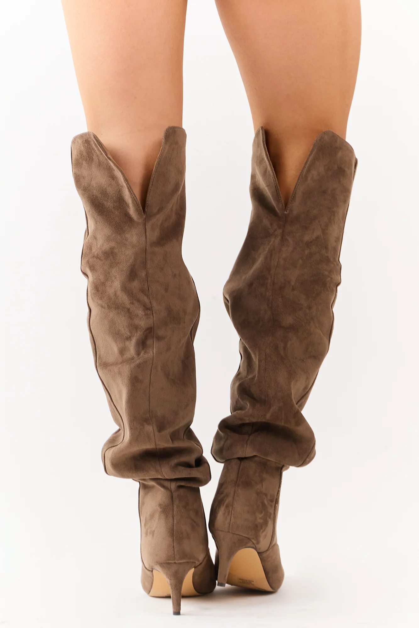 Taupe Slouchy Heel Faux Suede Boots for Women