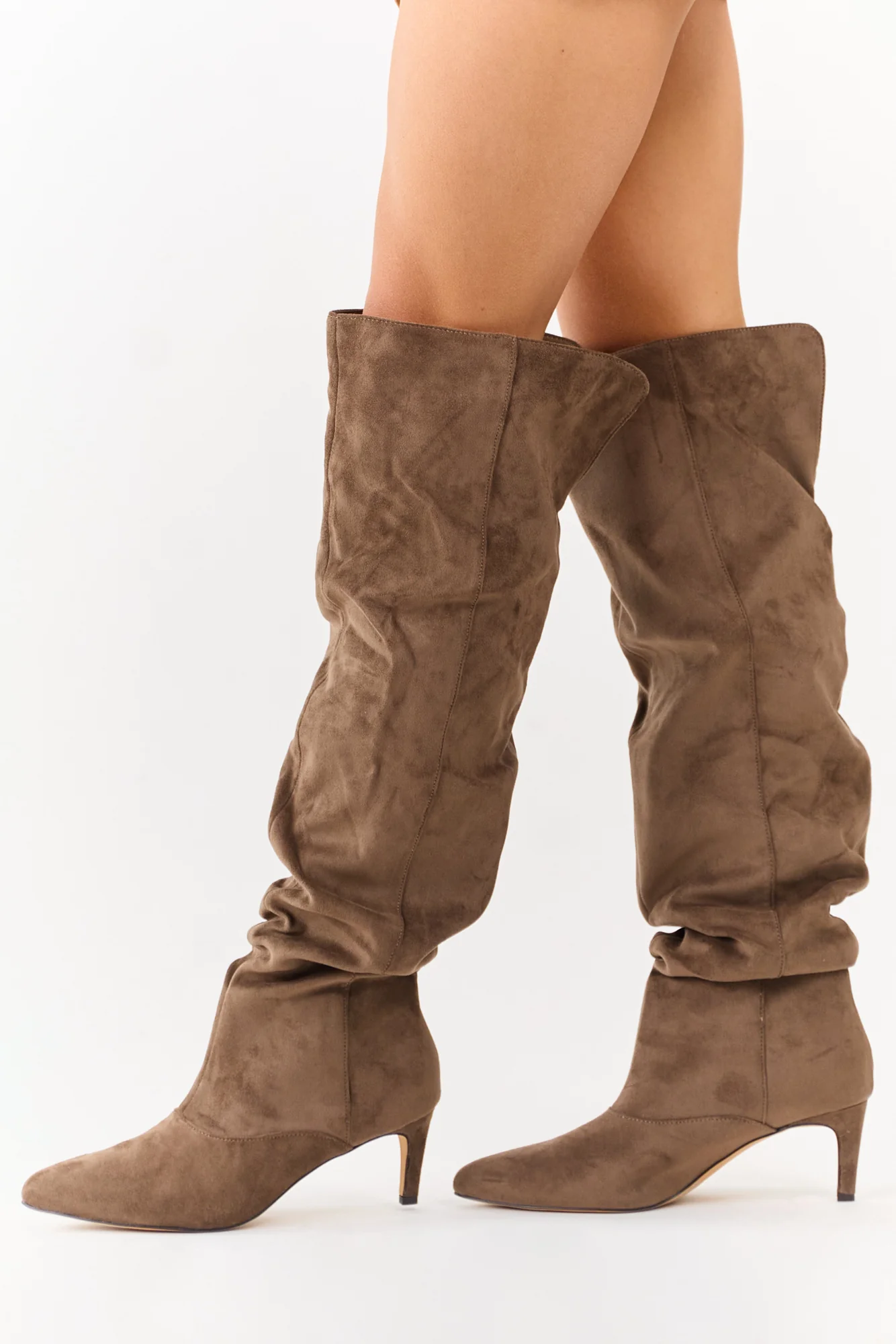 Taupe Slouchy Heel Faux Suede Boots for Women
