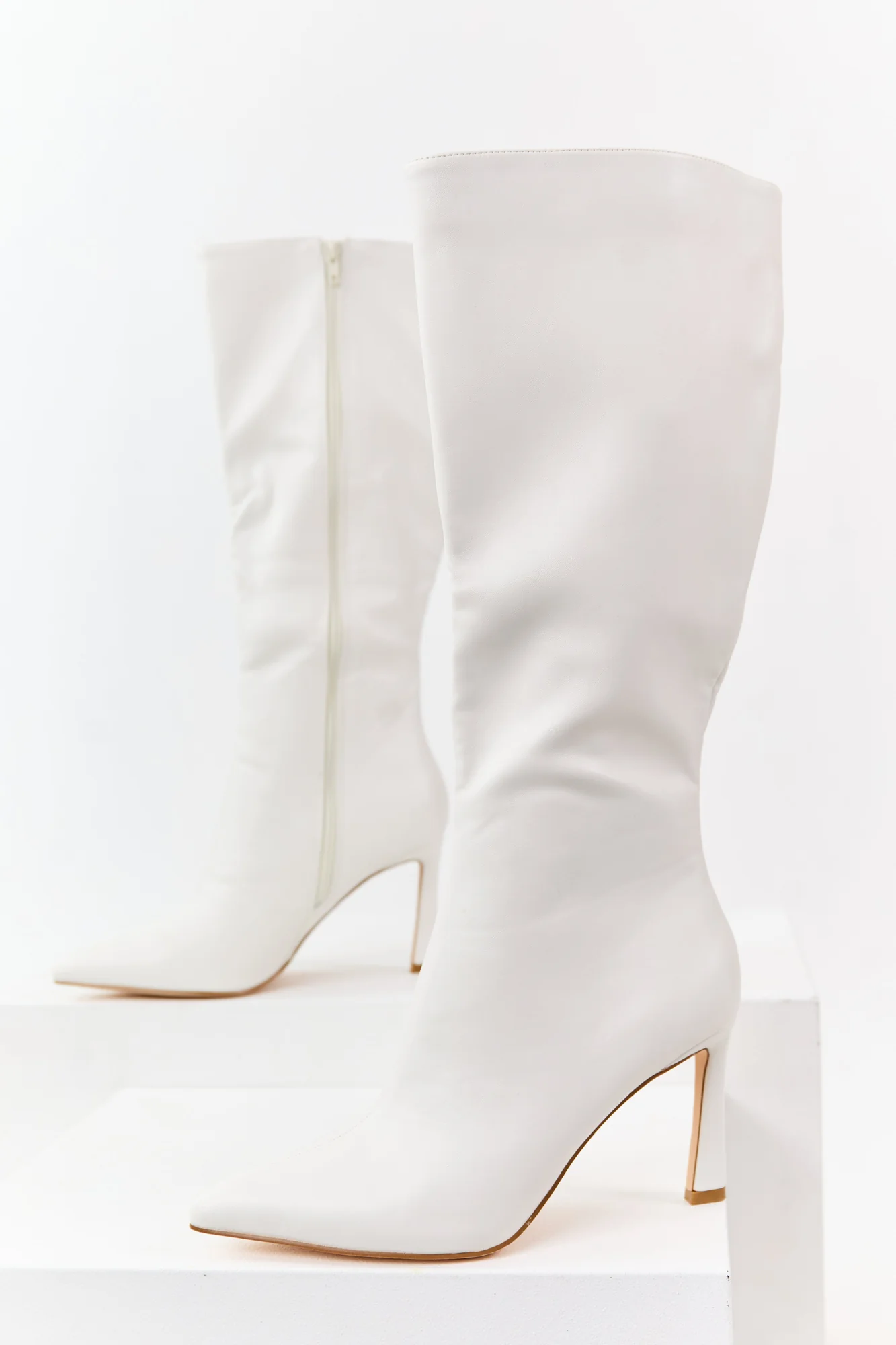 White Faux Leather Stiletto Heel Tall Boots