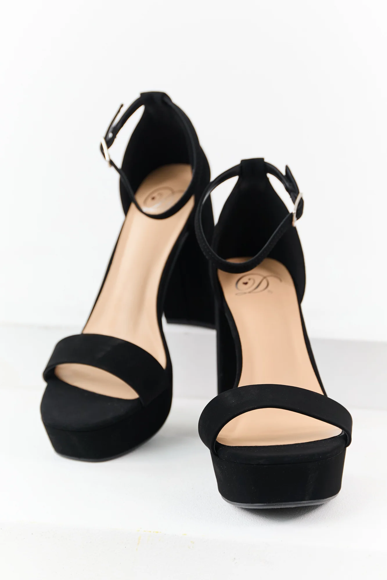 Black Ankle Strap Platform Heels - Faux Leather Elegant Style
