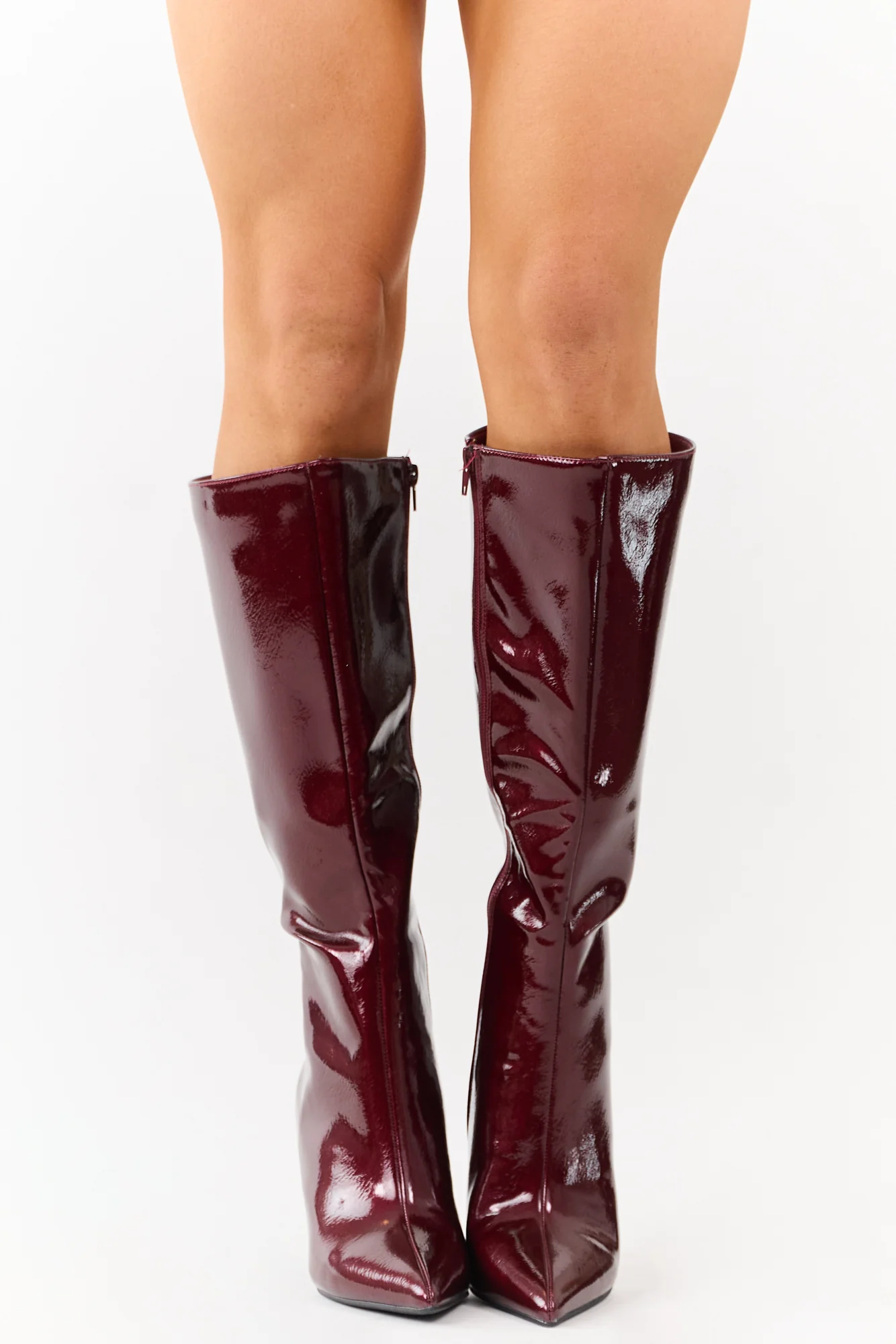 Red Faux Leather High Heel Tall Boots