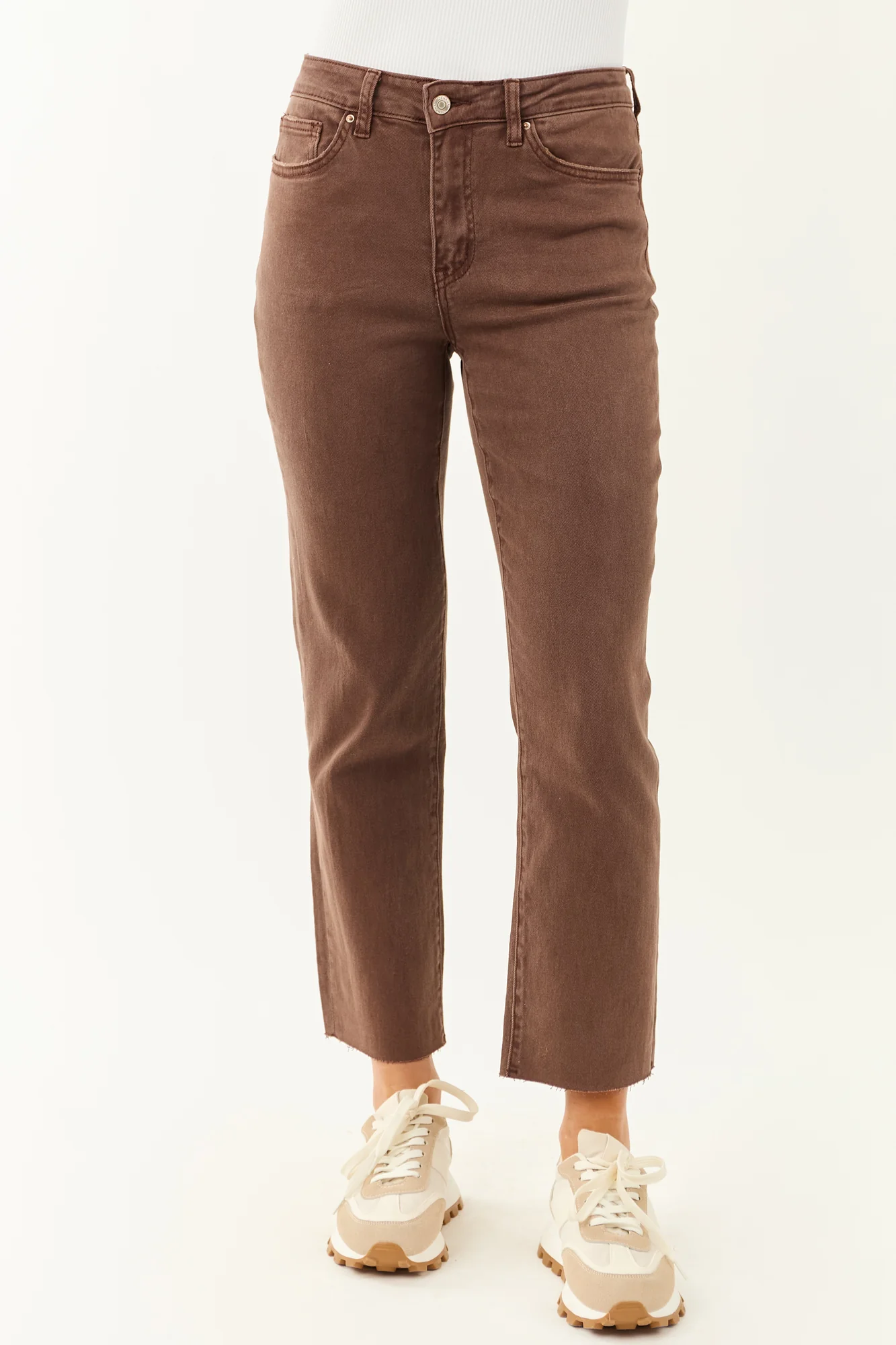 Brown Cropped Stretchy Straight Jeans