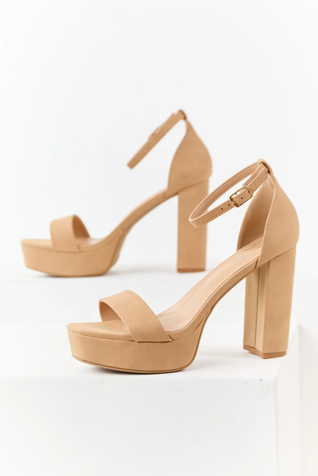 Brown Faux Leather Ankle Strap Heeled Sandals