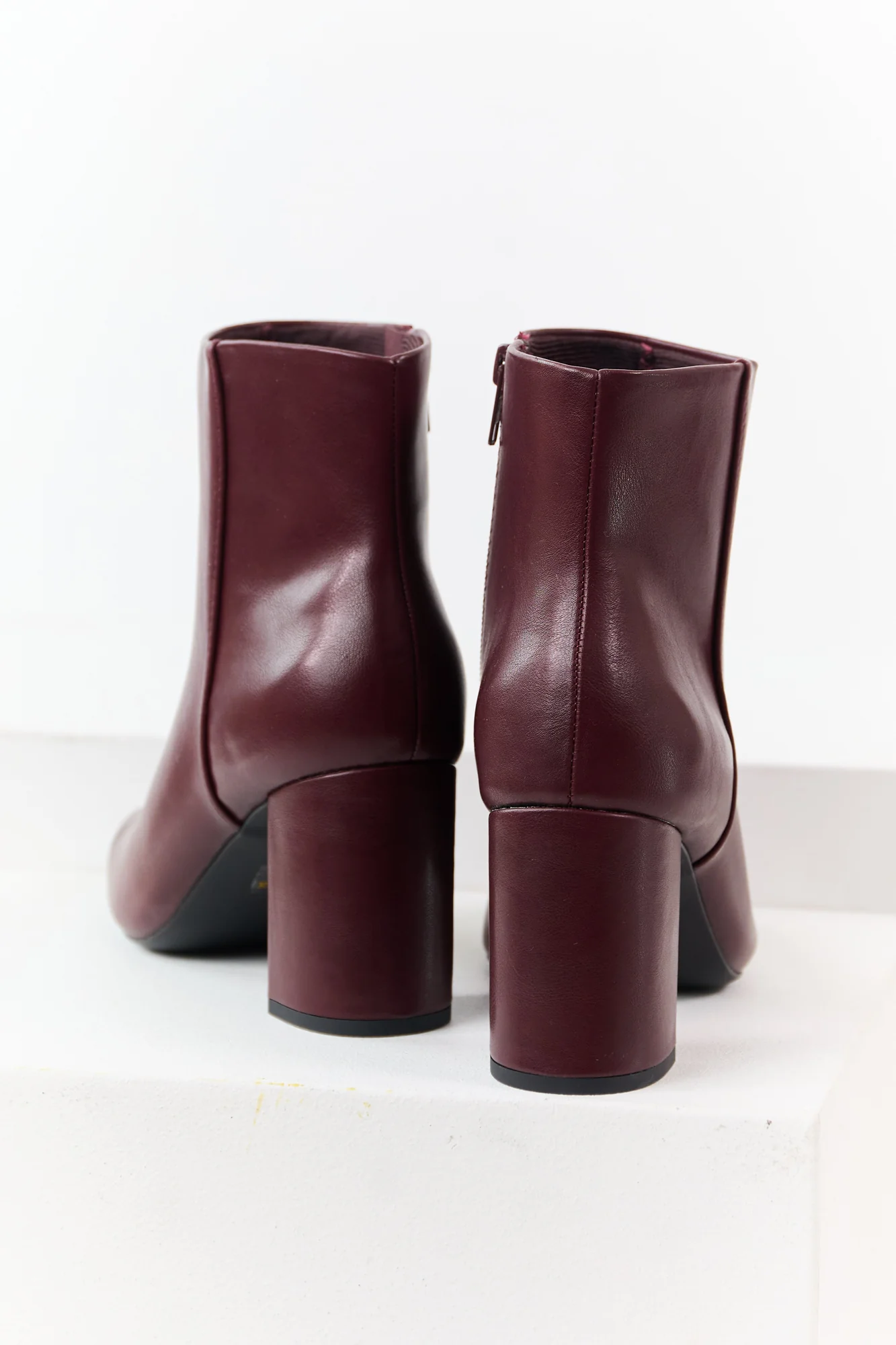 Red Faux Leather Pointed Toe Block Heel Booties