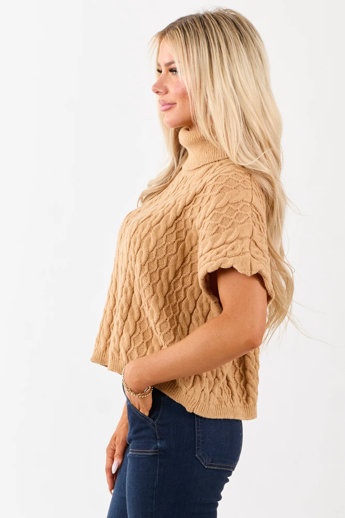 Chunky Cable Knit Short Sleeve Sweater
