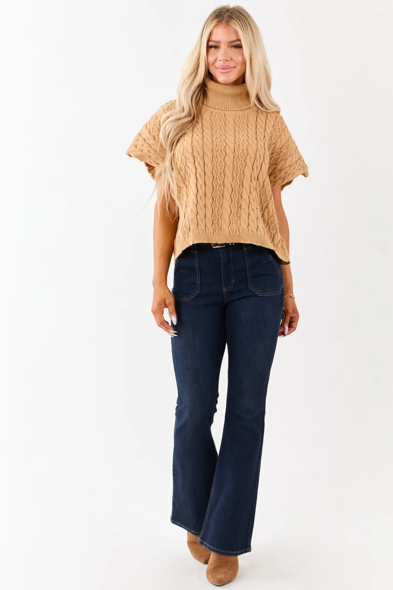 Chunky Cable Knit Short Sleeve Sweater