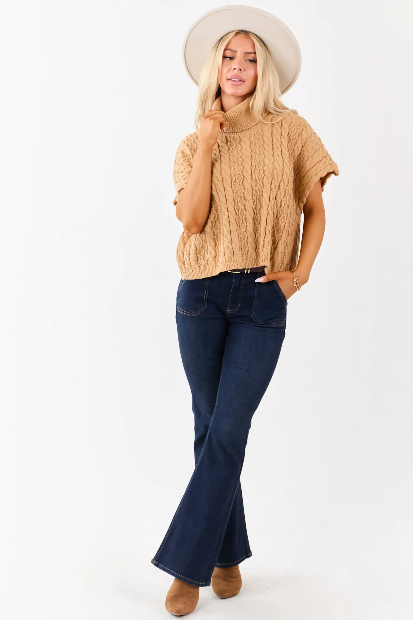 Chunky Cable Knit Short Sleeve Sweater