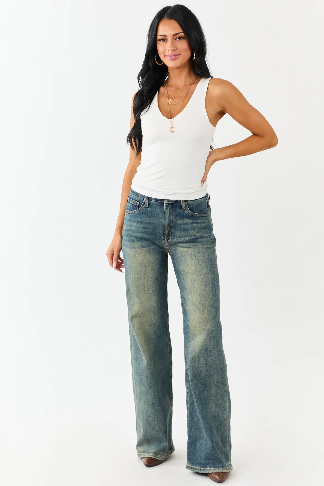 White Double Layer Knit V-Neck Tank Top