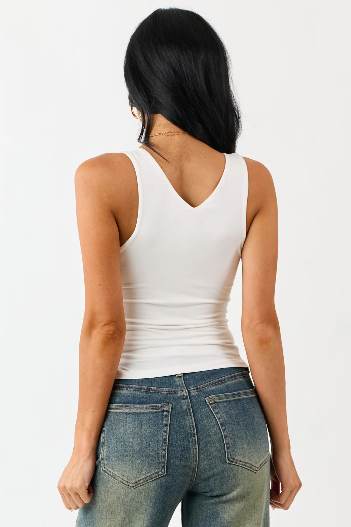 White Double Layer Knit V-Neck Tank Top