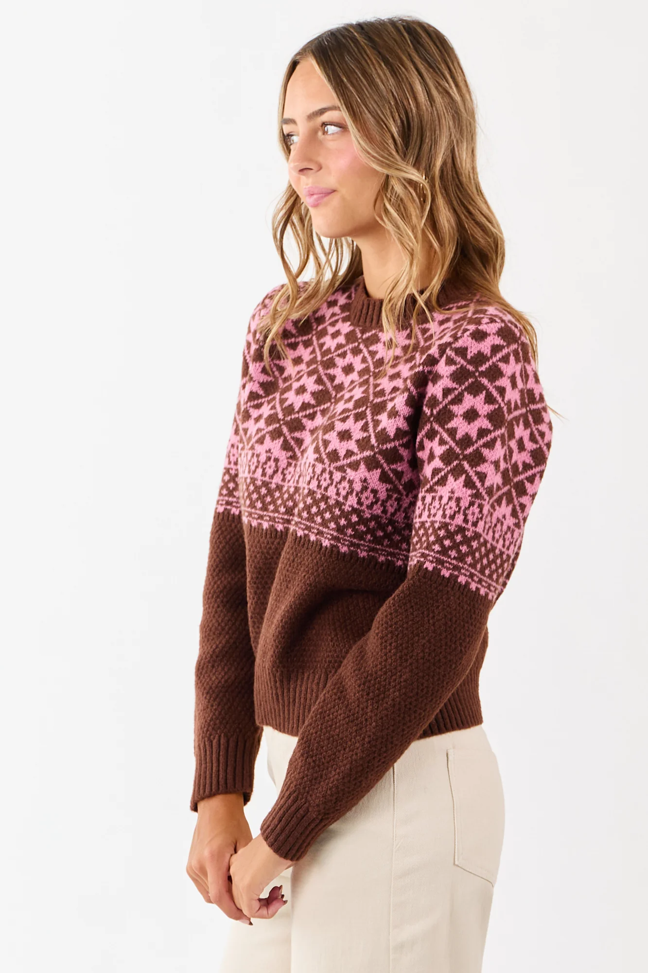 Brown Geometric Print Mock Neck Sweater