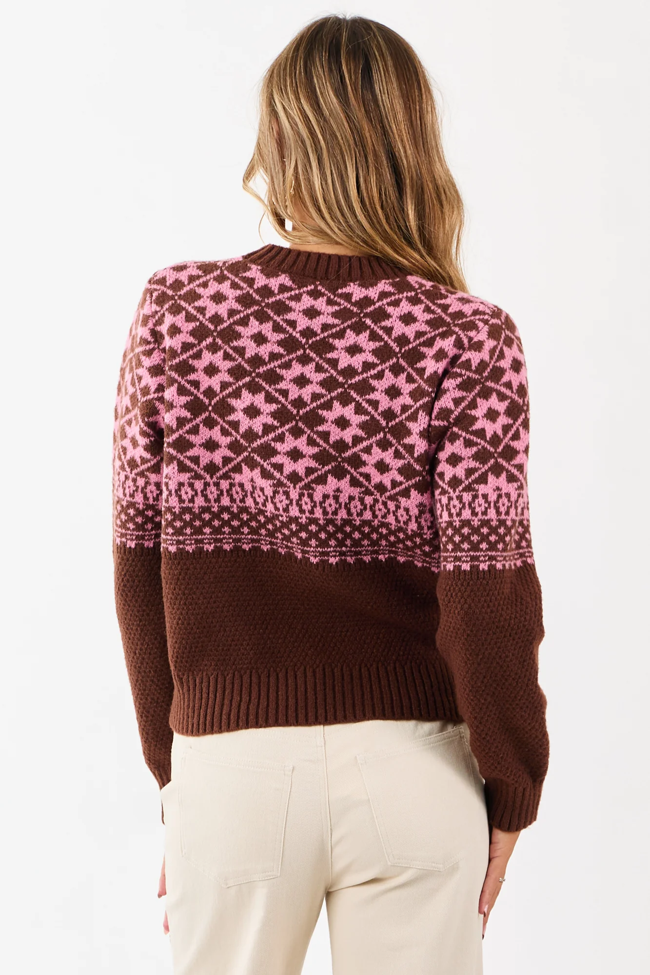 Brown Geometric Print Mock Neck Sweater