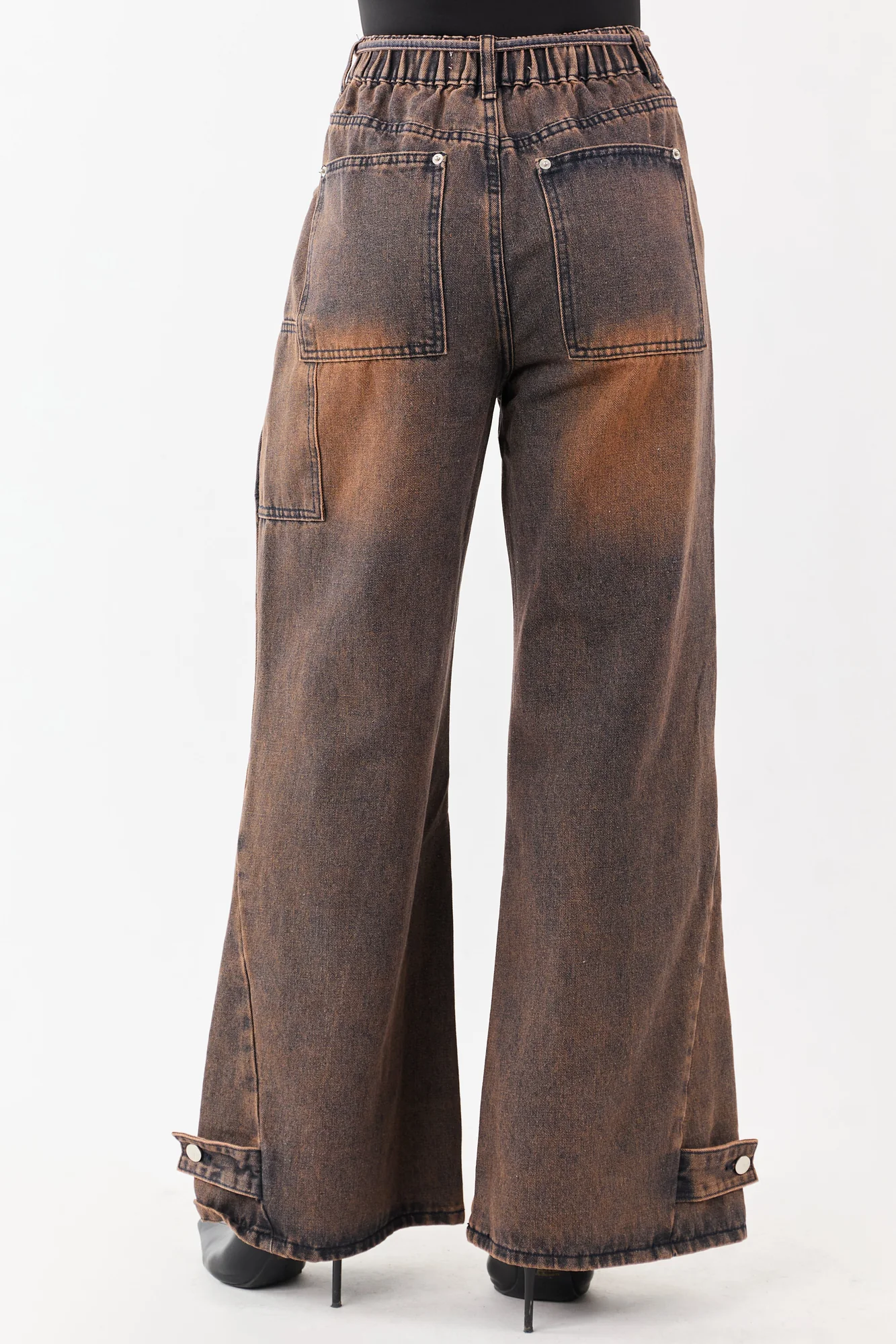 Brown Wide Leg High Rise Denim Jeans