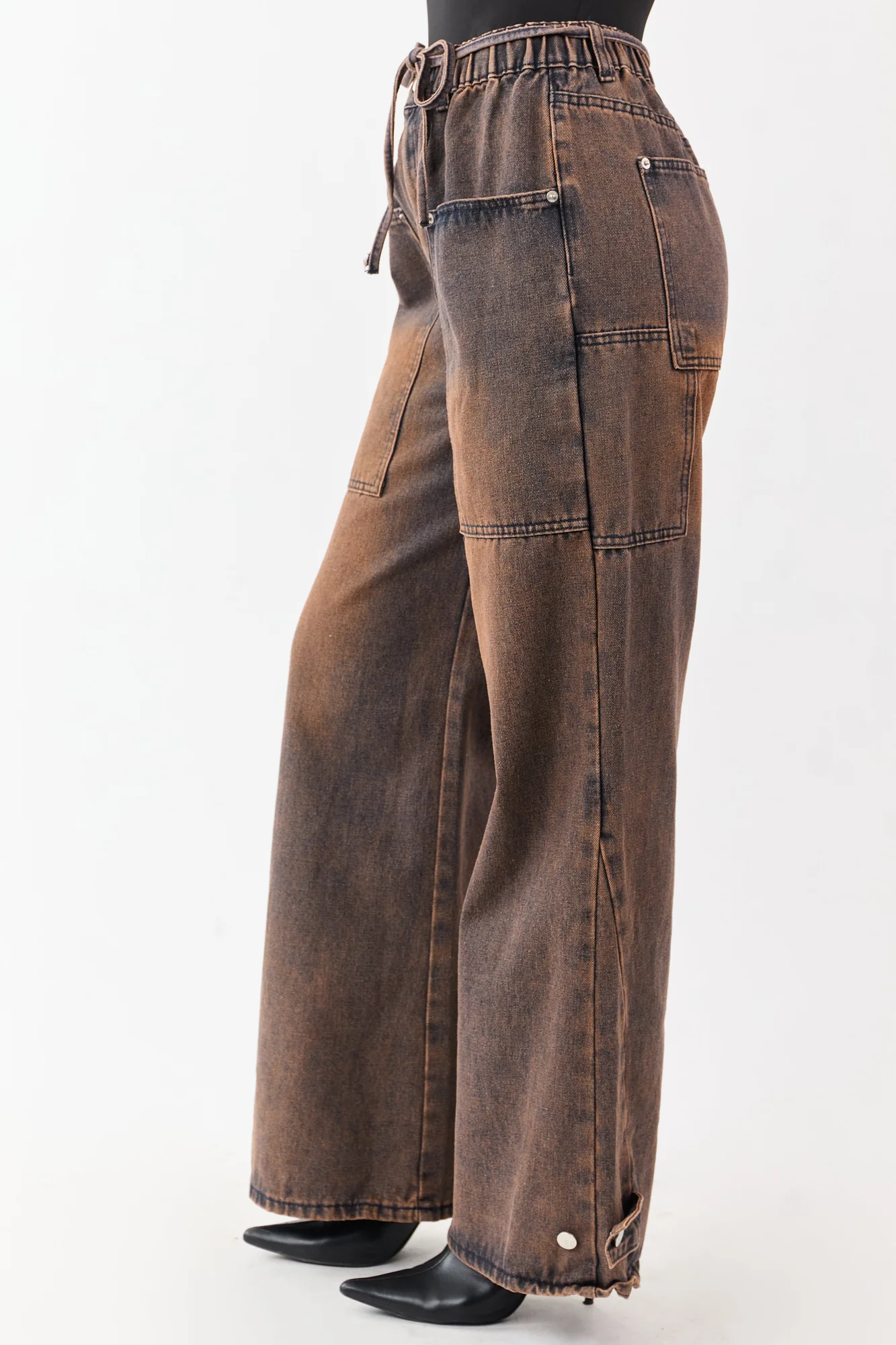 Brown Wide Leg High Rise Denim Jeans