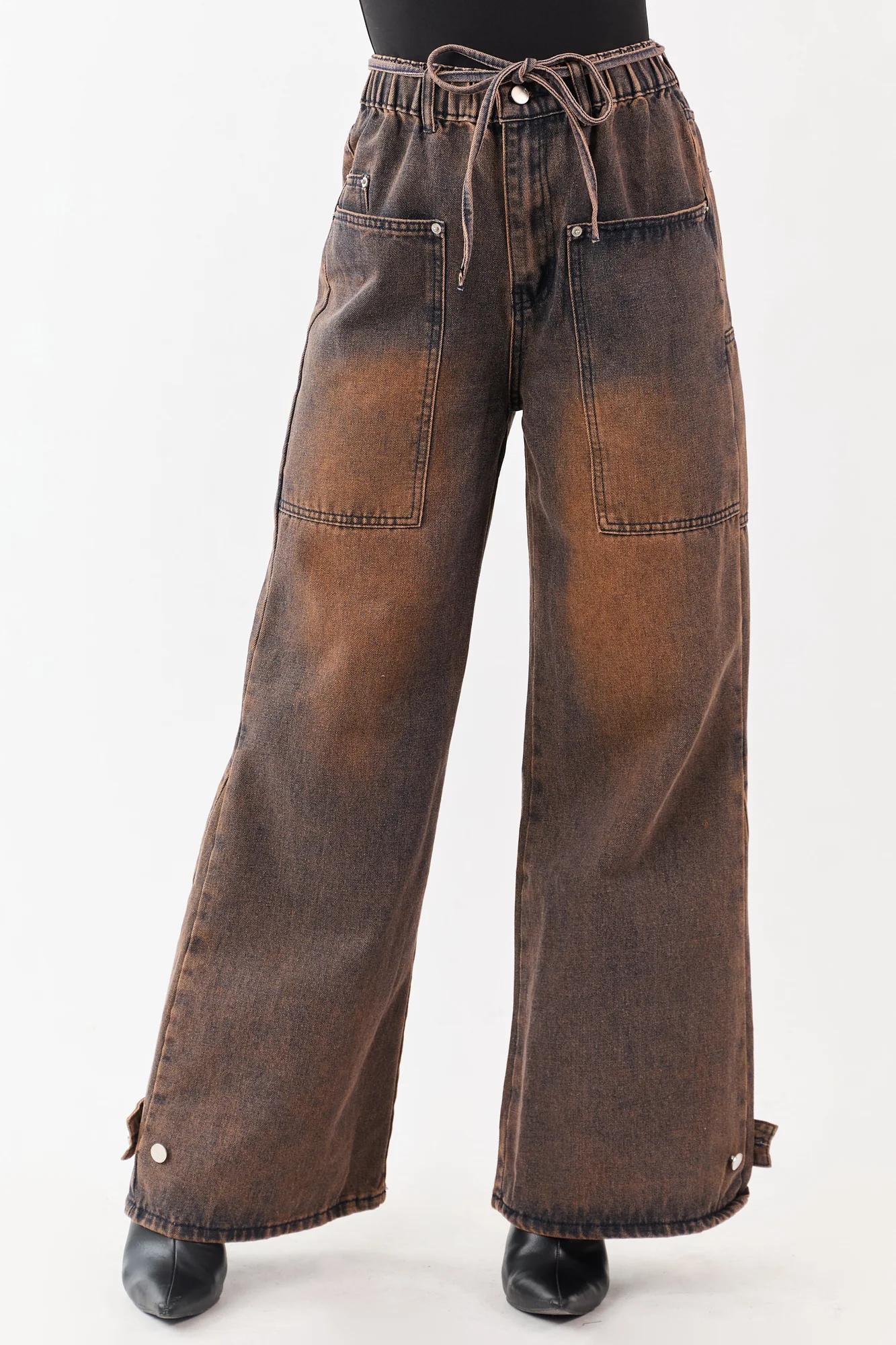 Brown Wide Leg High Rise Denim Jeans