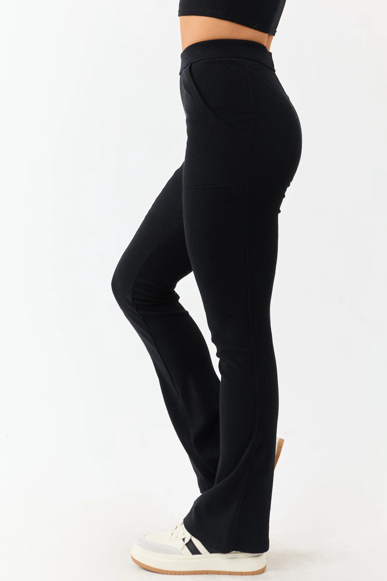 Black Textured Flare Leggings