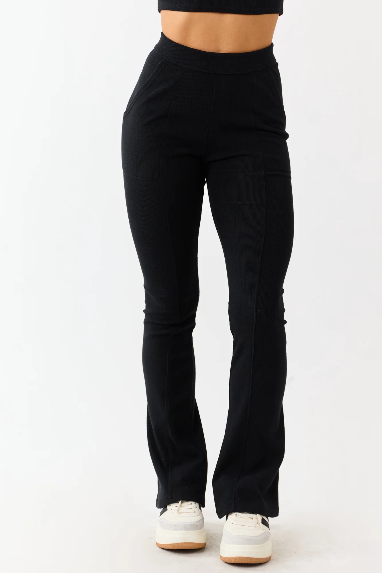 Black Textured Flare Leggings