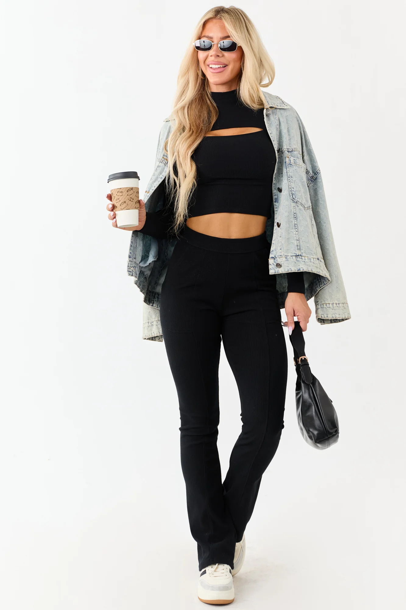 Black Textured Flare Leggings