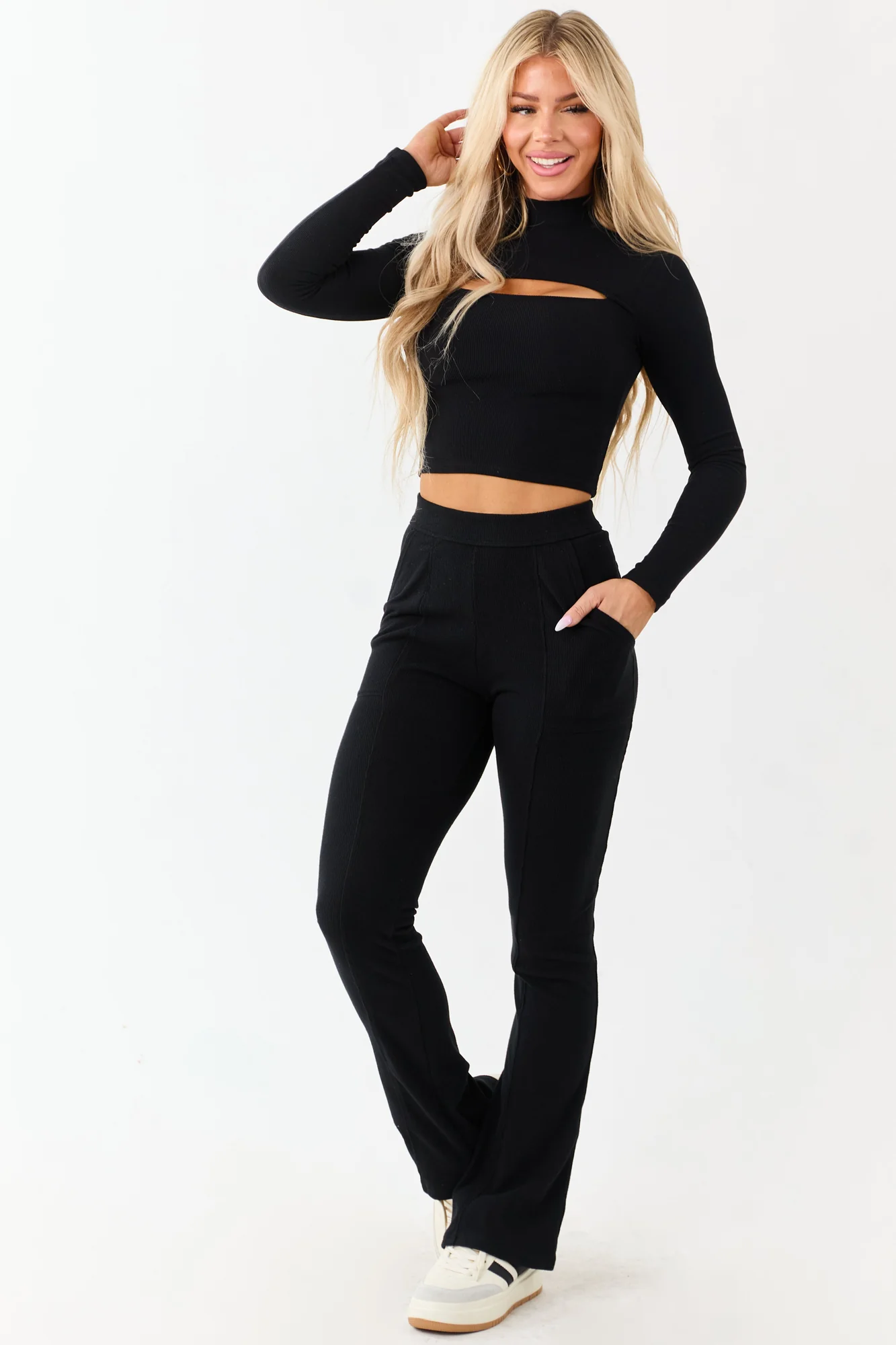 Black Textured Flare Leggings