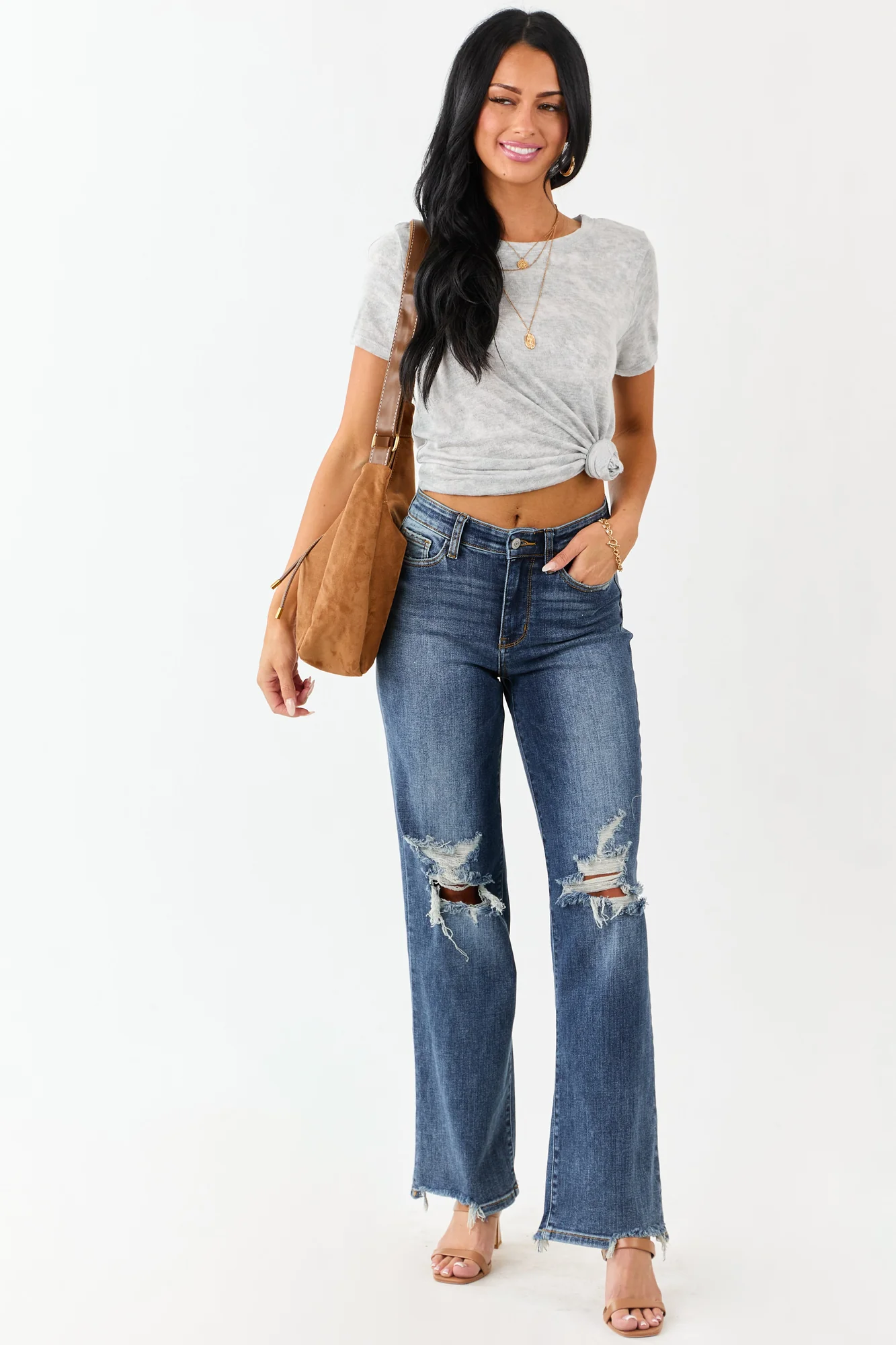 Heather Grey Camo Print Relaxed Fit Short Sleeve Top