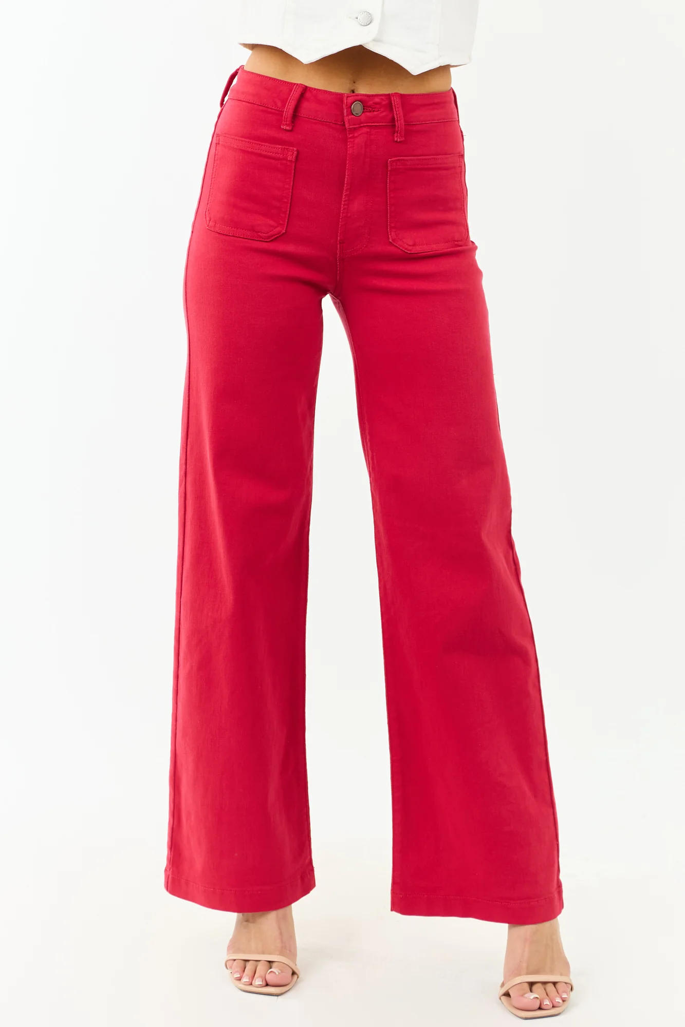Red Stretchy High Rise Wide Leg Jeans