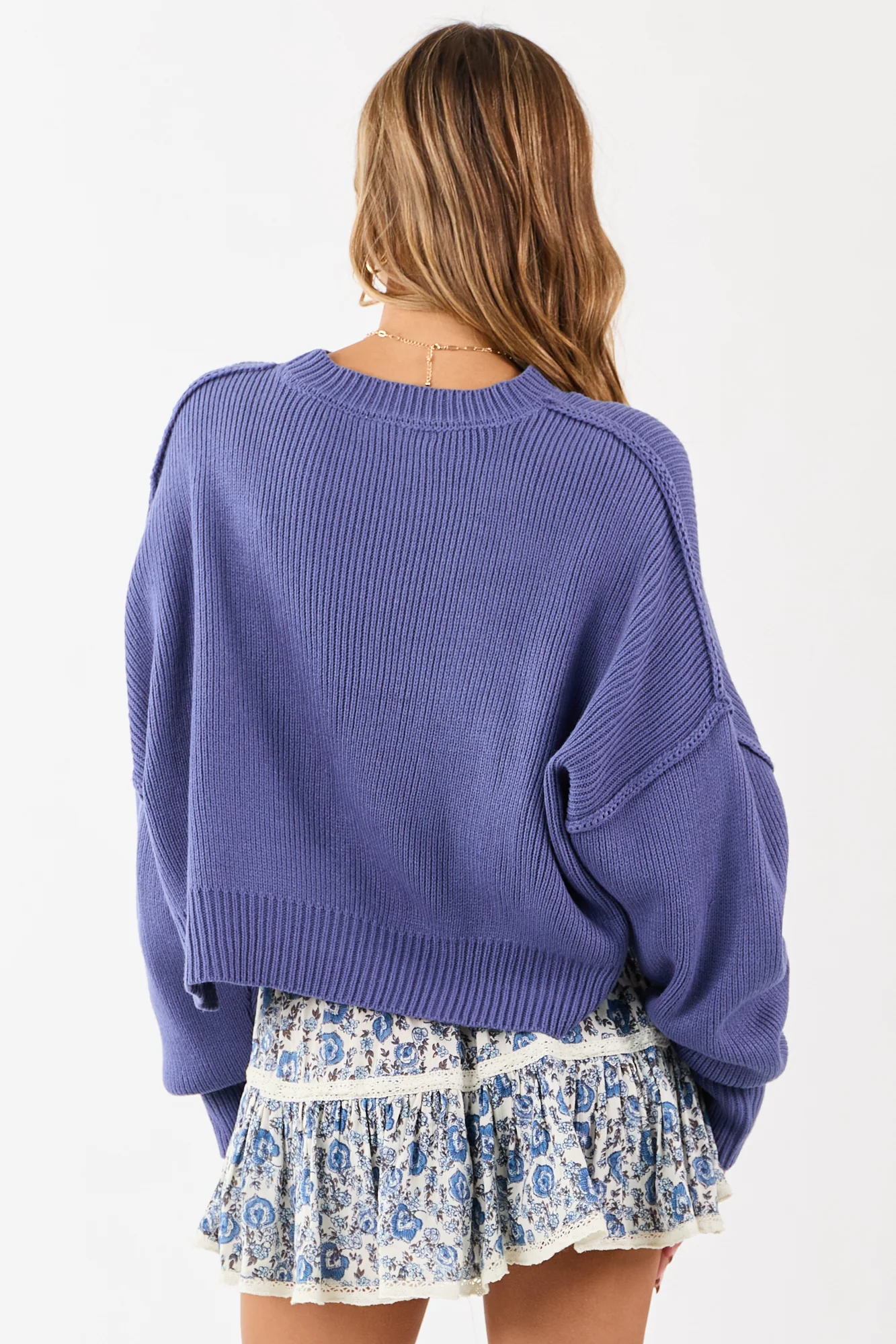 Dusty Blue Rib Knit Cropped Sweater