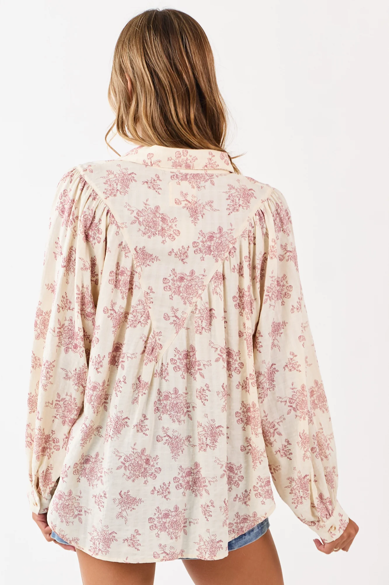 Breezy Cream Floral Cotton Button-Up Top