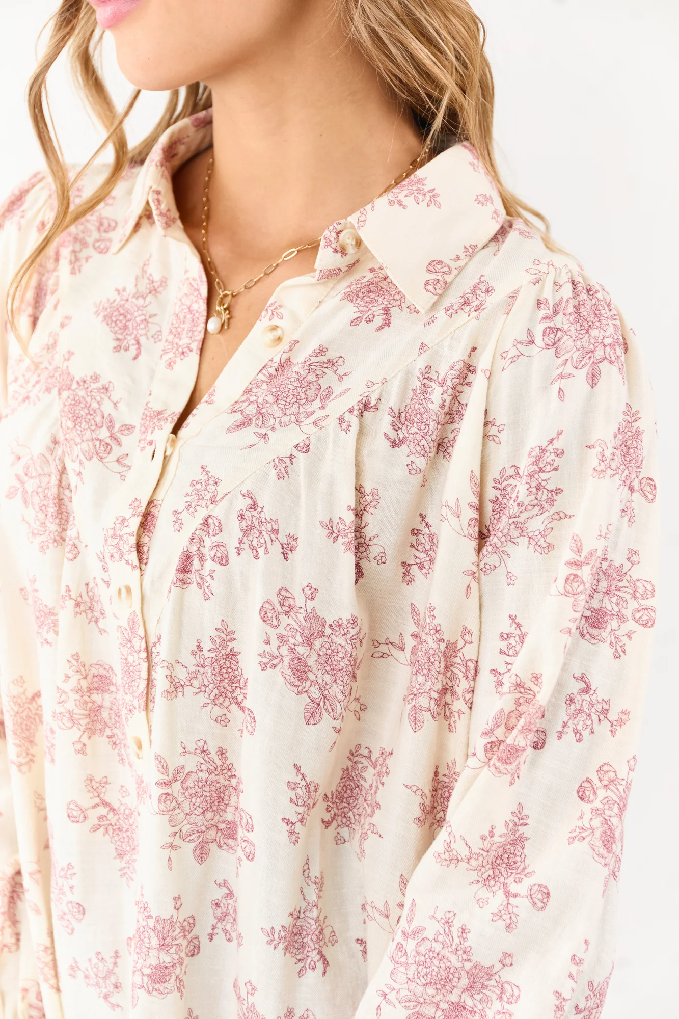 Breezy Cream Floral Cotton Button-Up Top