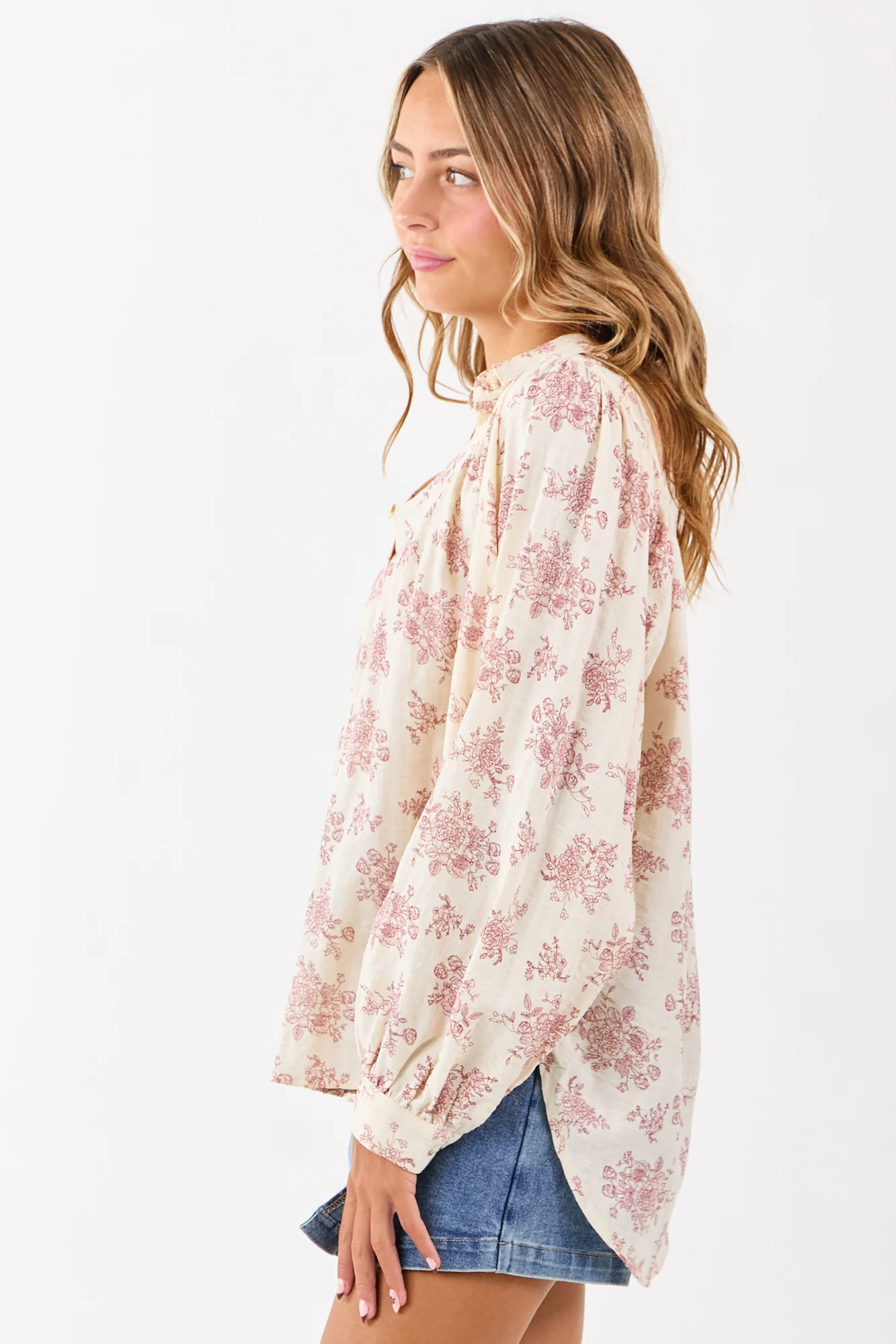 Breezy Cream Floral Cotton Button-Up Top