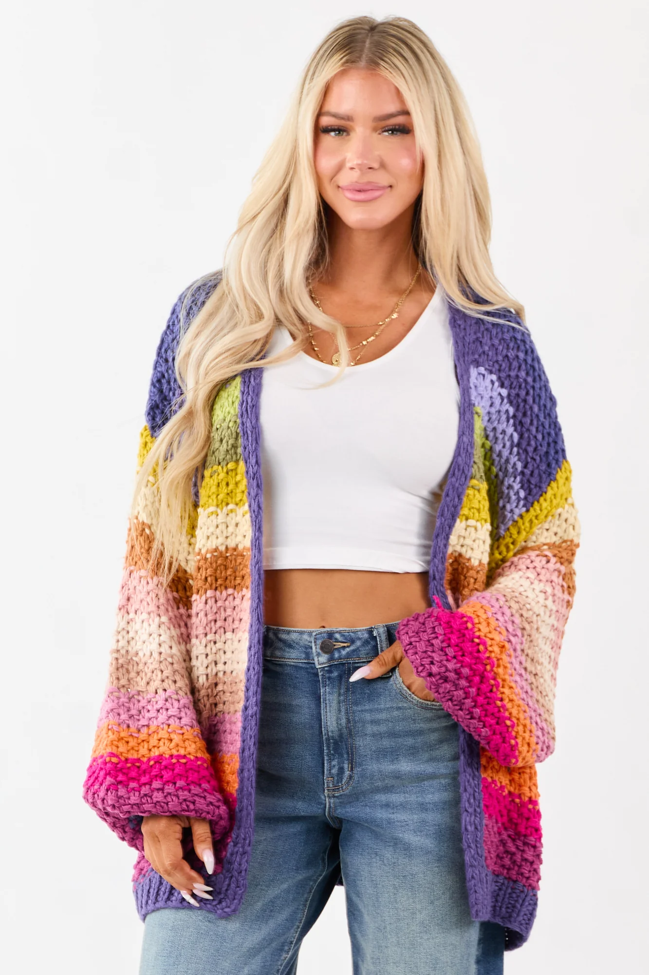 Indigo Stripe Crochet Cardigan