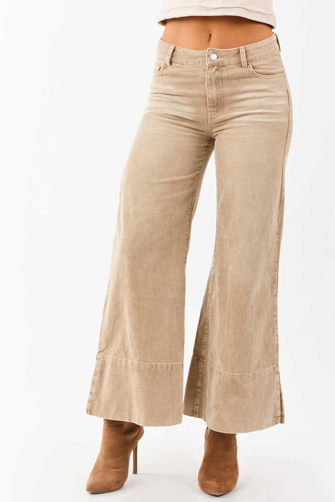 Vintage Wide Leg Corduroy Pants in Oatmeal Color