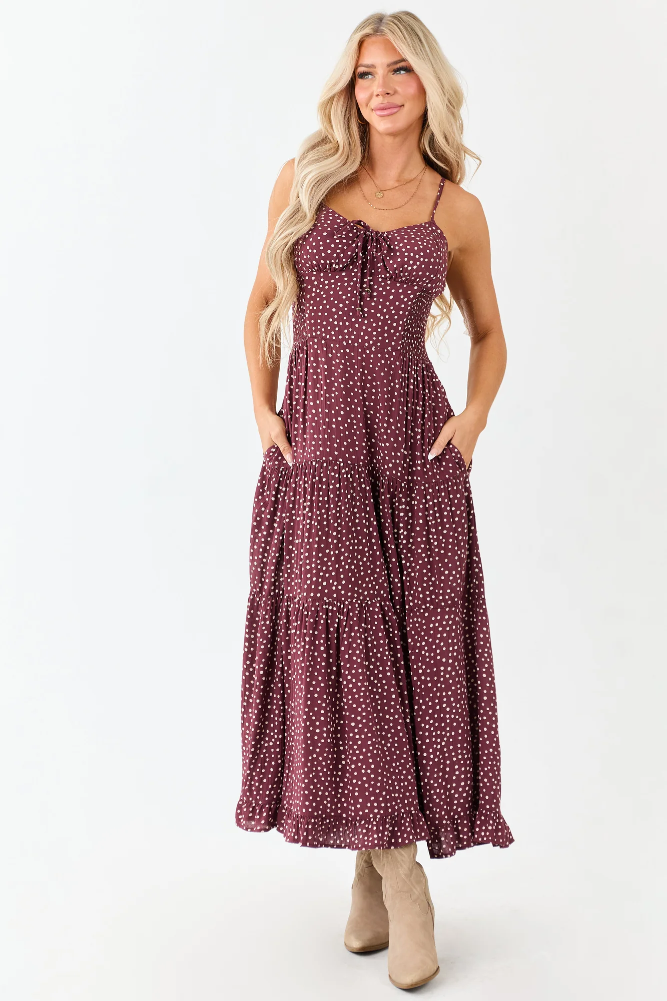 Sweetheart Neckline White Polka Dot Maxi Dress