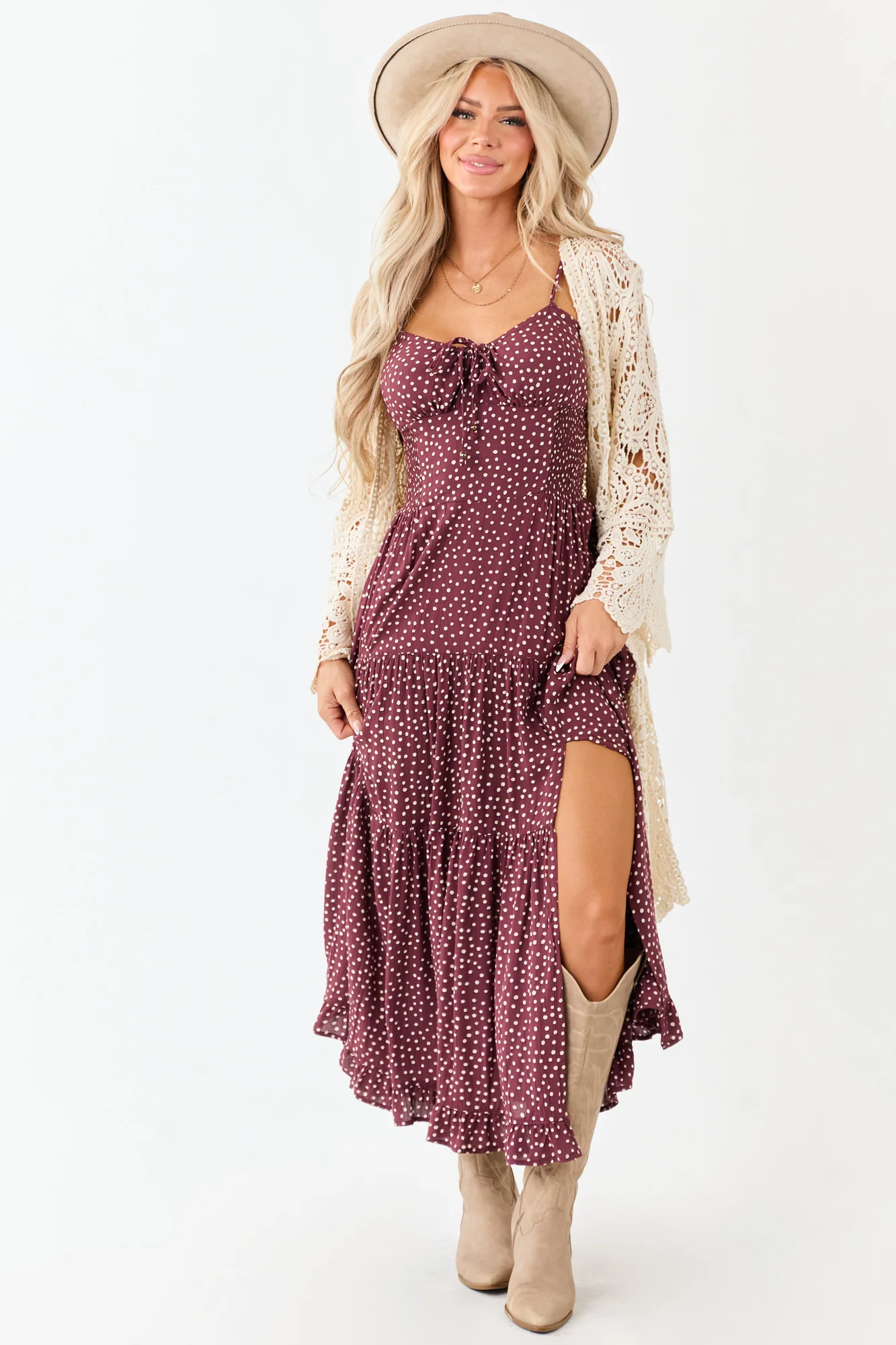 Sweetheart Neckline White Polka Dot Maxi Dress