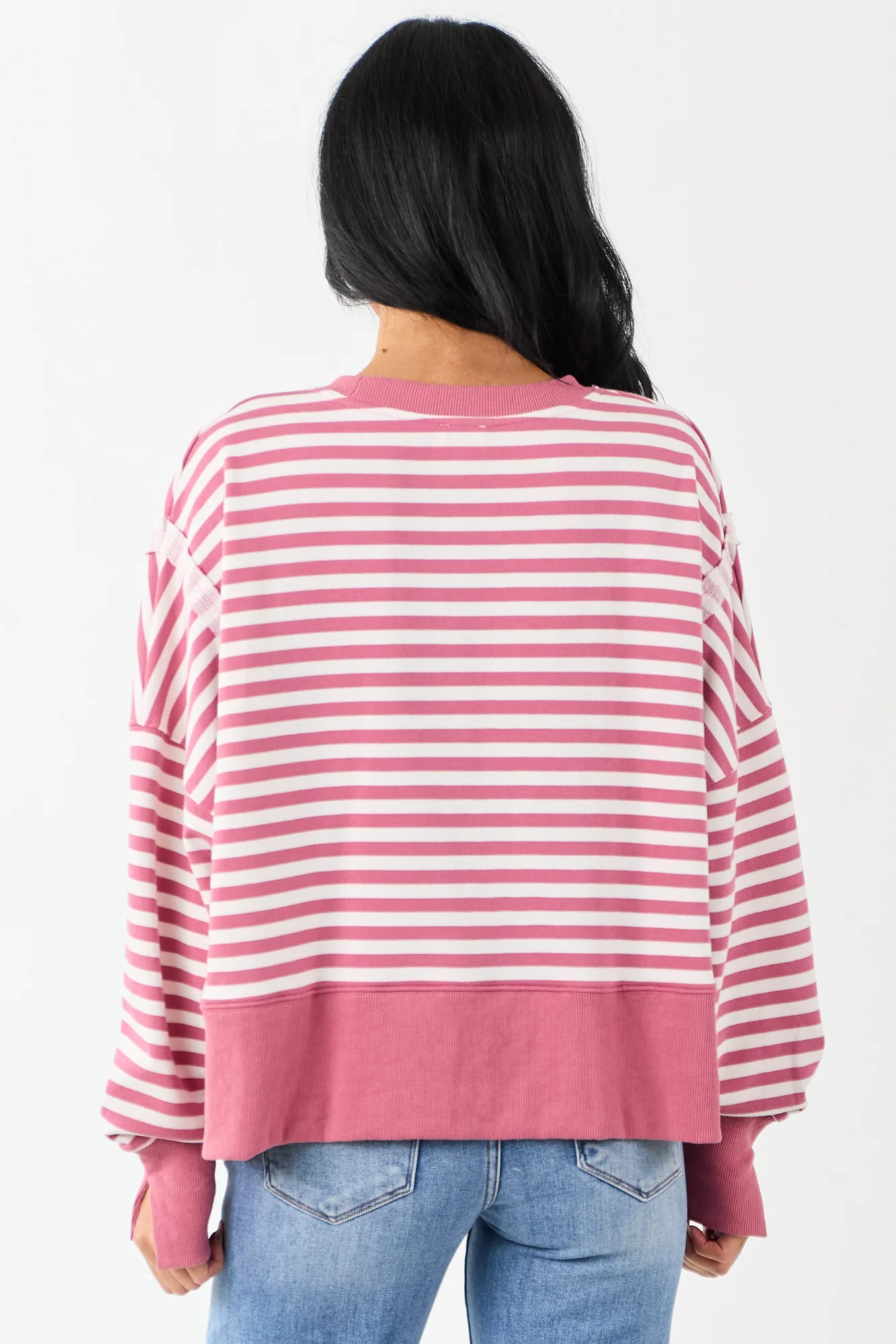 Boxy Breezy Pink Striped Sweatshirt