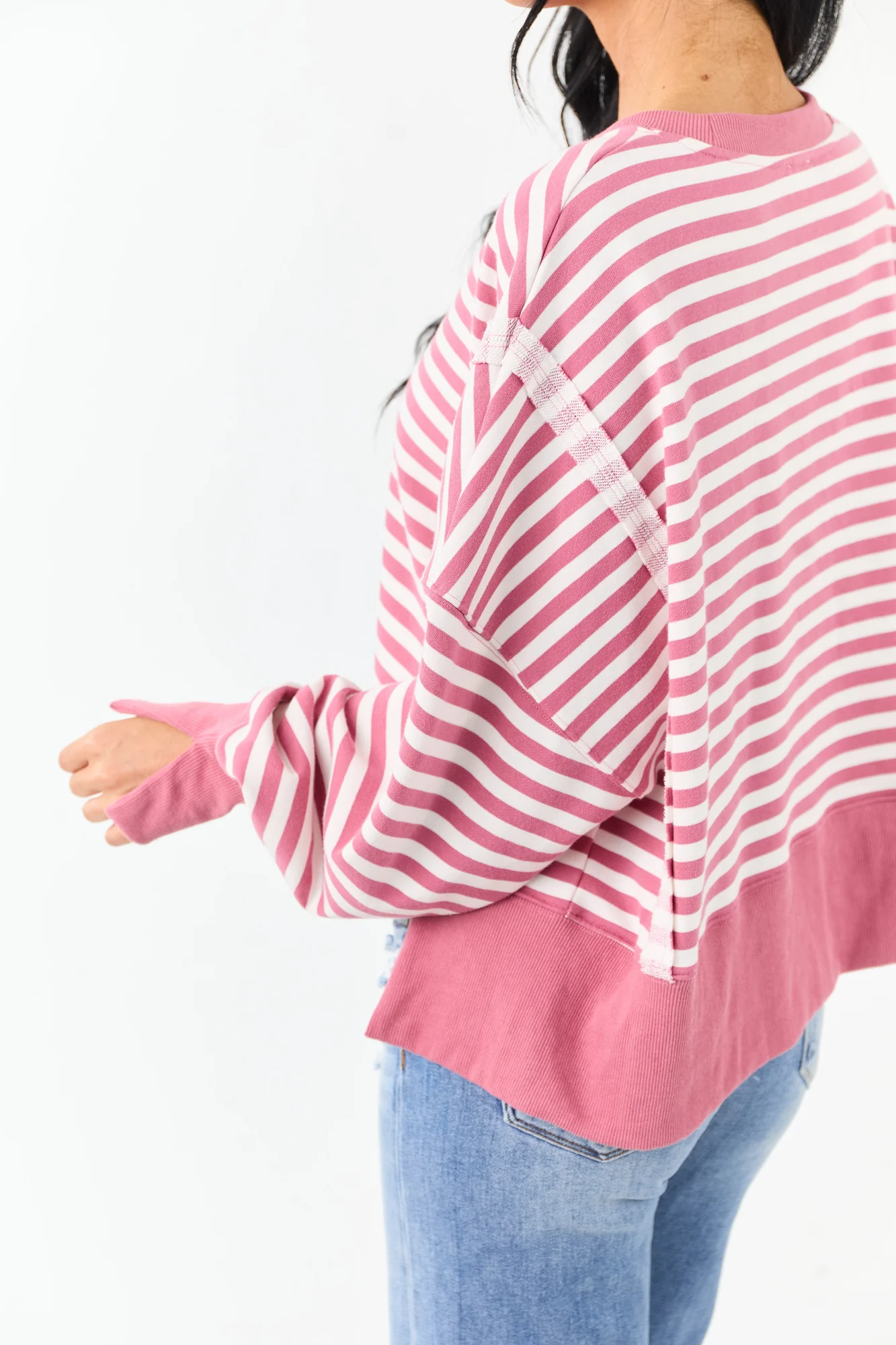 Boxy Breezy Pink Striped Sweatshirt